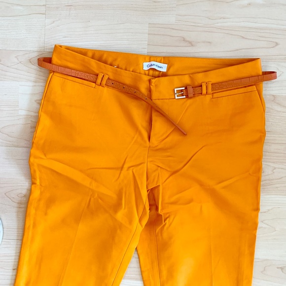 Calvin Klein Women’s Orange Straight Leg Office Dress Trouser Pants with Belt - Picture 2 of 9
